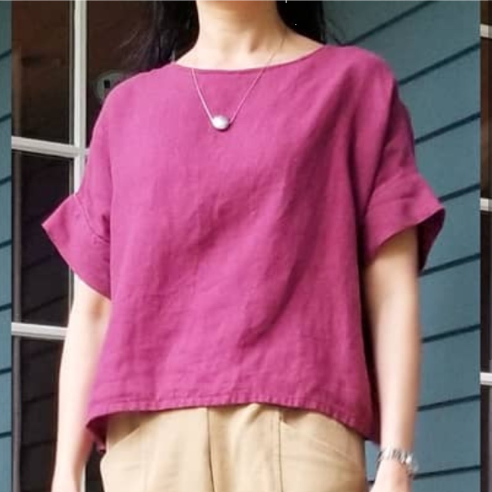 Lisa Bayne Pink Linen Blouse Size M
